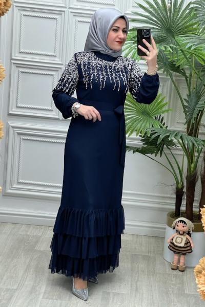 3195 Elbise Lacivert