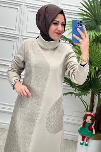3242 Elbise Taş Rengi