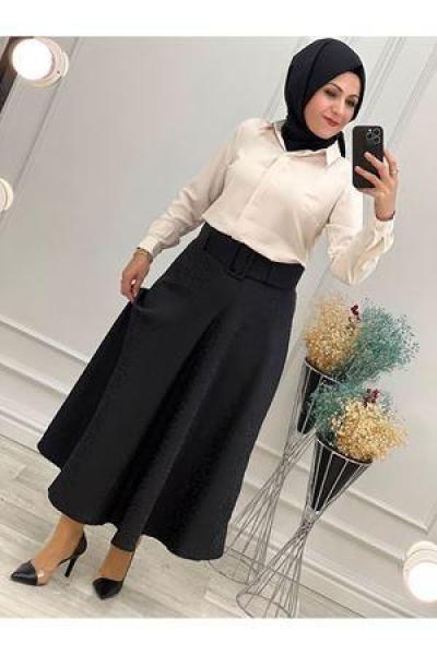 3280 Jakar Desenli Etek Siyah Siyah