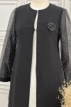 3304 Kolu Puanlı Organze Takım Siyah