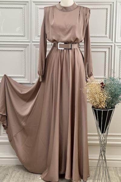 3378 Saten Elbise Sade Pudra Pudra