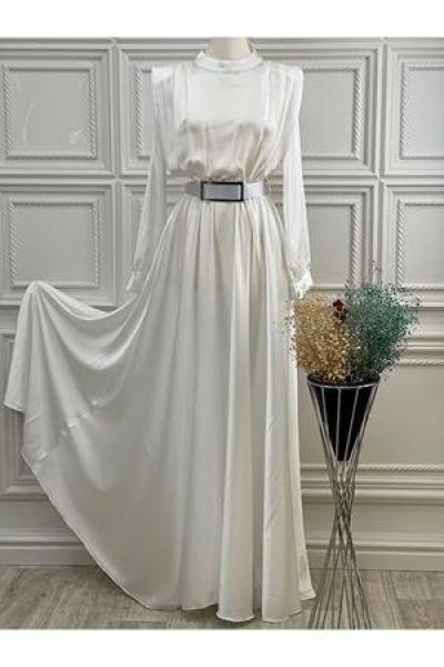 3378 Saten Elbise Sade Beyaz Diğer