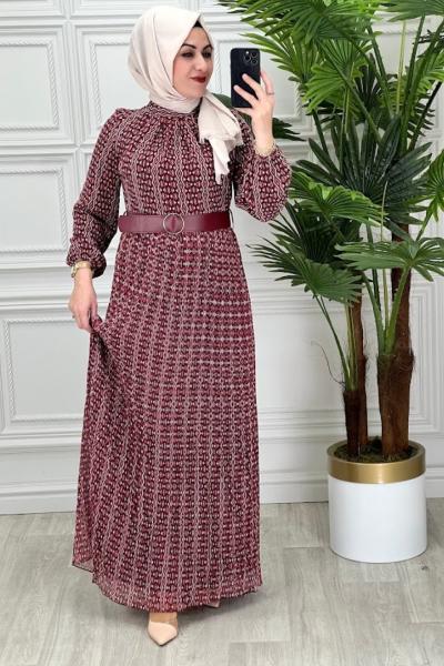 3420 Feza Elbise  Bordo