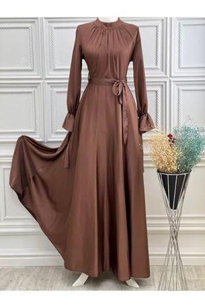 3449 Saten Abiye Kolu Bağlamalı Kahve Kahverengi