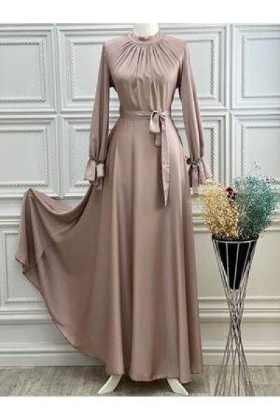 3449 Saten Abiye Kolu Bağlamalı Pudra Pudra