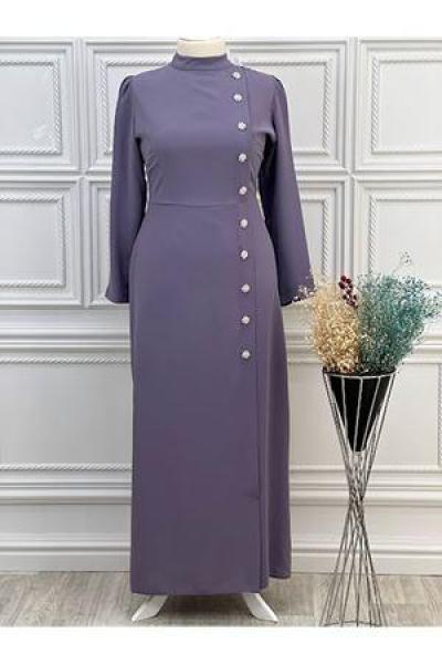 3480 Kalem Elbise Lila Lila