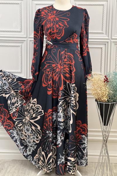 3498 Battal Beden Saten Elbise Kırmızı Kırmızı