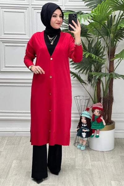 35023 Merserize Hırka Kırmızı