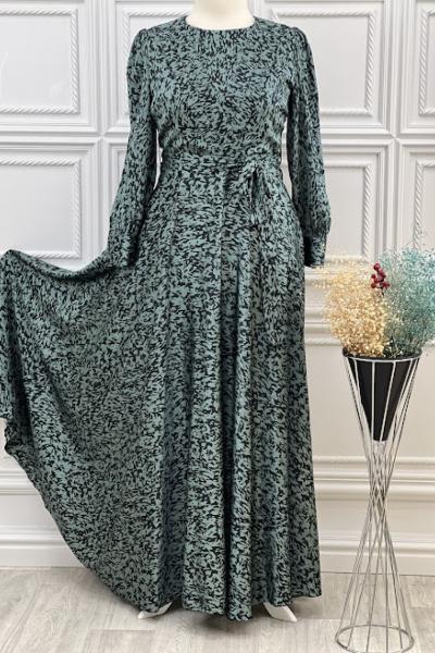 3544 Bel Bağlamalı Karışık Desen Mint Mint Yeşili