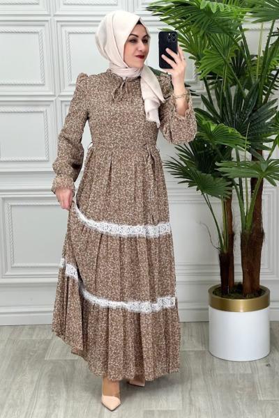 3553 İlkBahar Elbise Kahverengi