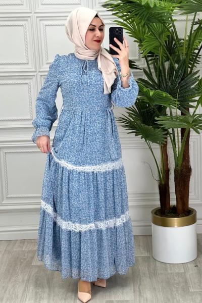 3553 İlkBahar Elbise Mavi
