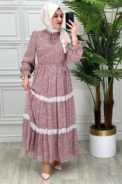 3553 İlkBahar Elbise Gül