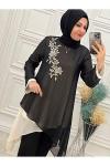 36439 Çiçek Detaylı Tunik Siyah