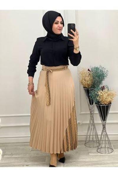 3699 Kemerli File Etek Bej Bej