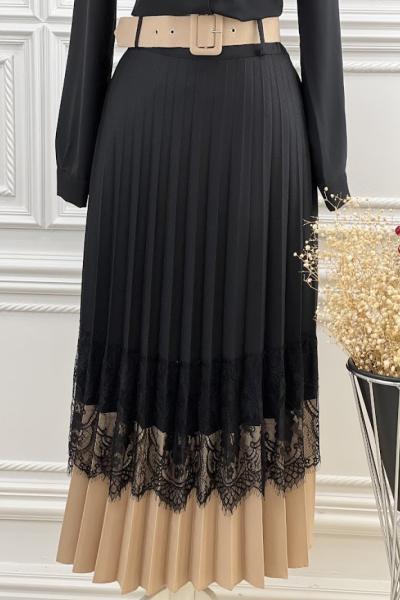 3732 Ortası Güpürlü Etek Siyah Siyah