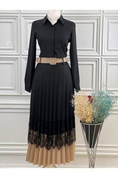 3732 Ortası Güpürlü Etek Siyah Diğer