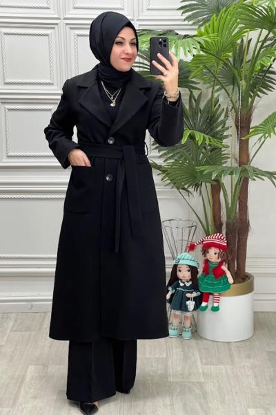 3822 Kaşe Kaban Siyah