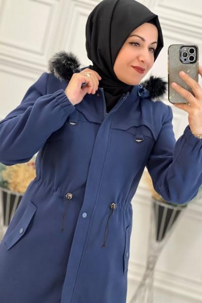 3833 Kaşe Kaban Açık Lacivert