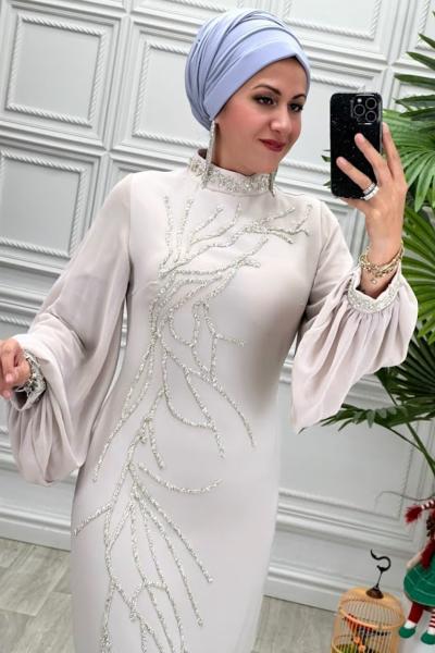 3932 Elbise Taş Rengi