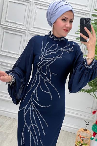 3932 Elbise Lacivert