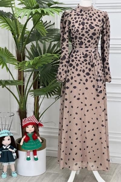 3946 Nurgül Elbise Kahverengi