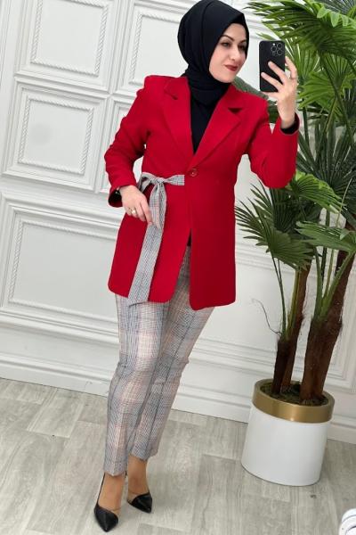 3976  Ekose Takım Kırmızı