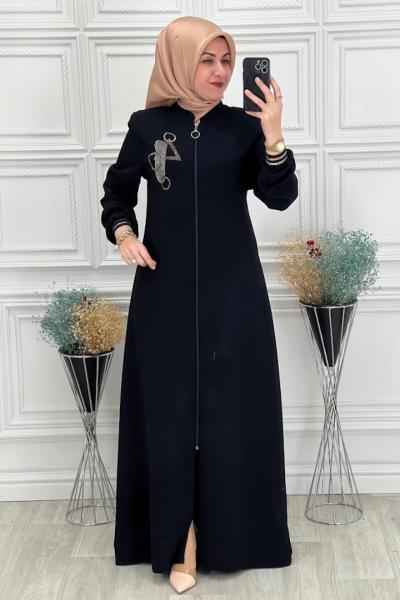 4061 Yaka Desenli Ferace Siyah