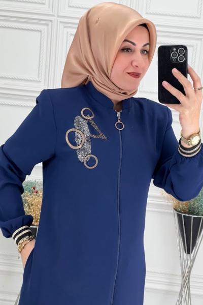 4061 Yaka Desenli Ferace İndigo