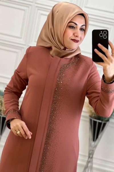 4062 Gold Taş Detaylı Ferace Soğan