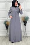 4065 Yaka Kol Detaylı Ferace  Gri