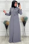 4065 Yaka Kol Detaylı Ferace  Gri