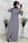 4065 Yaka Kol Detaylı Ferace  Gri