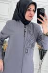 4065 Yaka Kol Detaylı Ferace  Gri