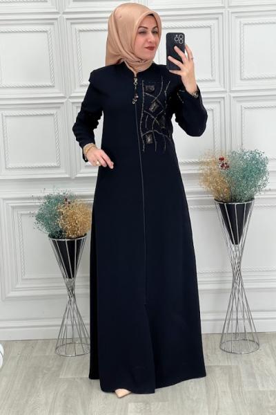 4065 Yaka Kol Detaylı Ferace  Siyah