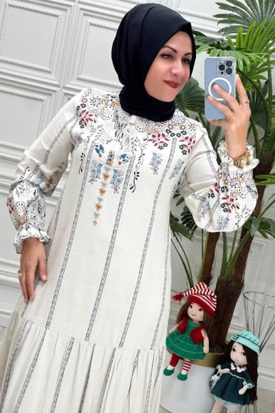 4081 Yonca Elbise Taş Rengi