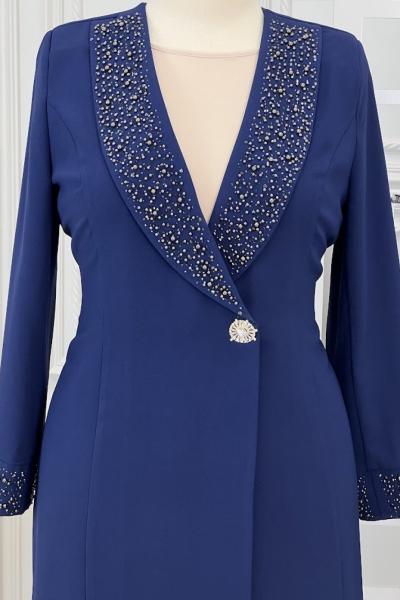 4098 Yaka Taşlı  Takım  İndigo