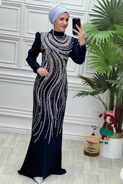 4111 Elbise Lacivert