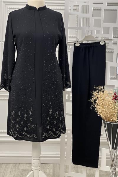 4127 Taşlı Anne Takım Siyah Siyah