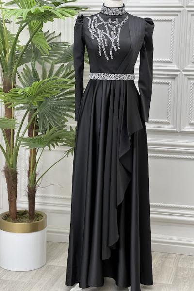 4177 Bengü Saten Abiye Siyah