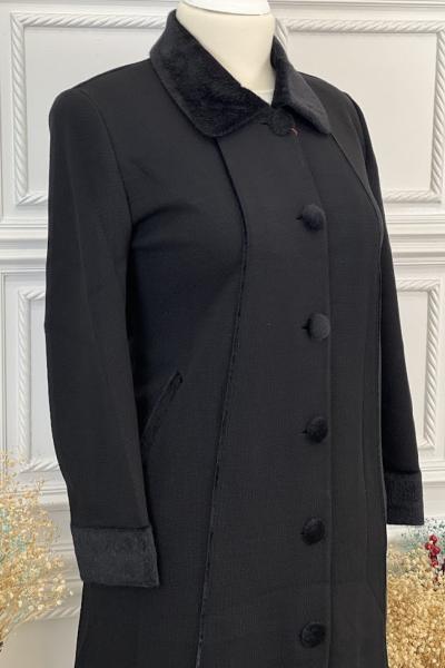 4182 Çelik Örgü Düz Biyeli Pardesü Siyah Siyah