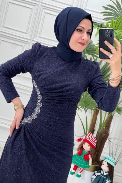 4264 Canhanım Elbise Lacivert
