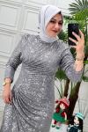 4279 Edalı Elbise Gri