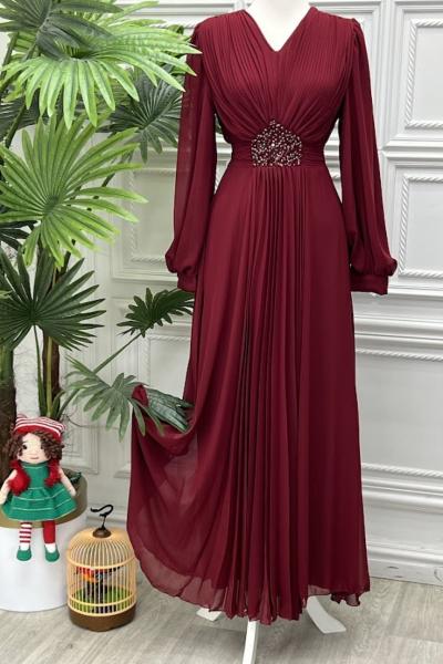 4452 Elbise Bordo