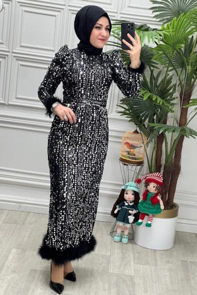 4540 Elbise Gri Siyah