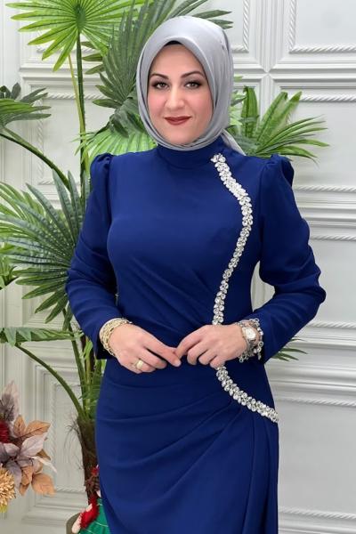 4657 Taşlı Elbise Lacivert