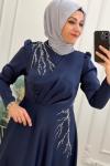 472 Omzu Taşlı Abiye Lacivert Lacivert