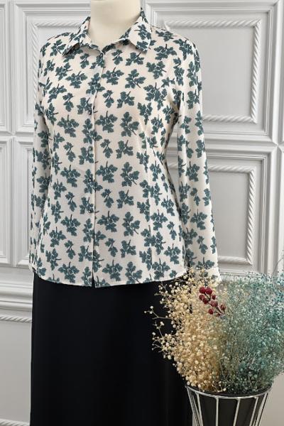 4847 Yapraklı Gömlek Zümrüt