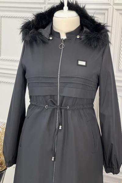 5002 Büyük Beden Pardesü Siyah