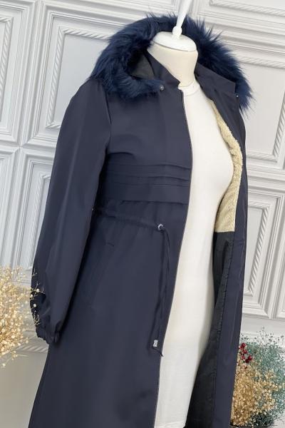 5002 Büyük Beden Pardesü  Lacivert