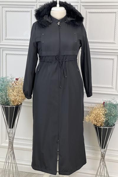 5007 Büyük Beden Pardesü Siyah